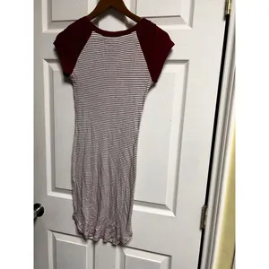 Polly‎ & Esther Womens Medium Burgundy Striped Raglan Baseball T-Shirt Dress thumbnail 3