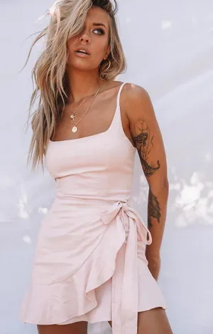 Princess Polly Blush Cottage Hill Mini Wrap Dress thumbnail 1