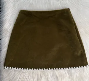 Commense Green Felt Mini Skirt with White Trim Size XS thumbnail 1