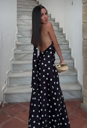 Zara Black Polka Dot Halter Satin Scarf Maxi Dress thumbnail 6