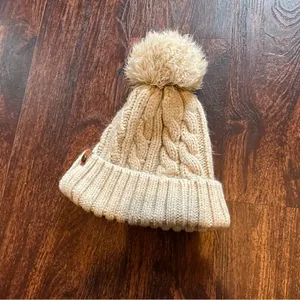 Frye and Co. Cable Knit Pom Beanie in Oatmeal thumbnail 2
