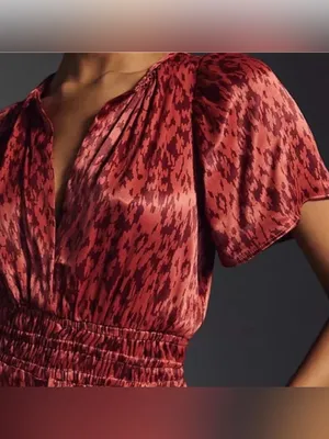 Anthropologie somerset jumpsuit satin feel smock waist rust fall size Small thumbnail 4