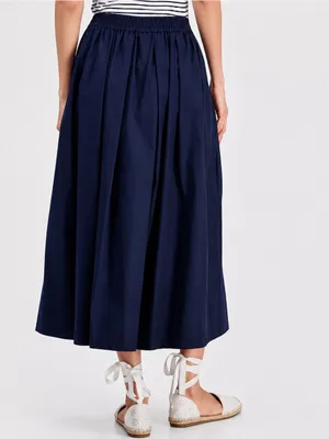 097- On 34th Navy Blue Pull-On Cotton Poplin Midi Skirt Size Large thumbnail 4