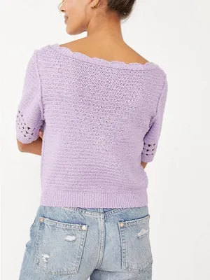 FREE PEOPLE Bree Cropped Pullover in Glimmer in Lilac Purple Sz. Medium thumbnail 5