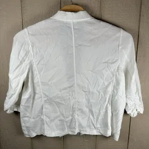 Chico's Linen Blend Blazer Womens 3 XL Ivory 3/4 Ruched Sleeve Coastal Grandma thumbnail 6