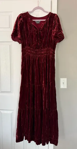 Anthropologie Velvet Somerset Burgundy Maxi Dress Autumn Fall thumbnail 1