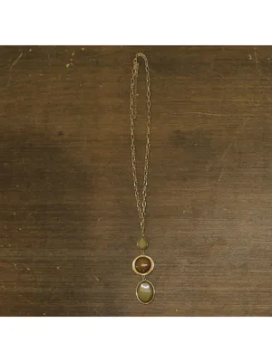 NEW Fashion Stone Pendant Textured Chain Necklace Gold / Green Multi 29" + 3" thumbnail 2