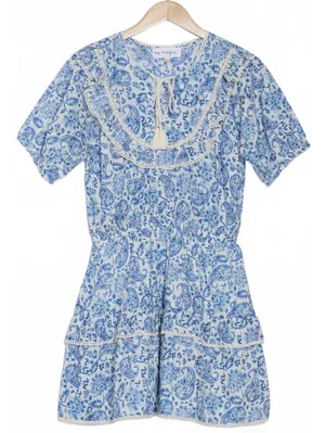 Maisie 100% Cotton Paisley Elastic Waist Mini Dress Blue NWT Small thumbnail 2