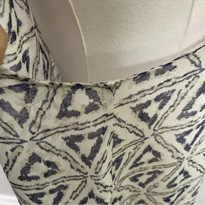 Lumière Top Tunic Sheer Split Neck Collar Lagenlook Geometric Blue Tan Ivory thumbnail 5