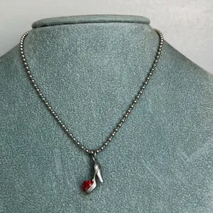Red sparkly bling platform heel shoe necklace silver tone chain thumbnail 4