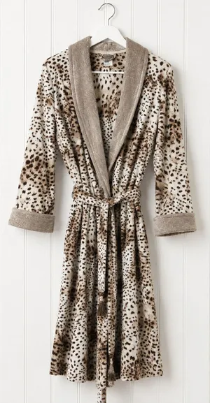 Natori Womens XL Leopard Plush Robe Animal Print Long Belted Shawl Collar thumbnail 1