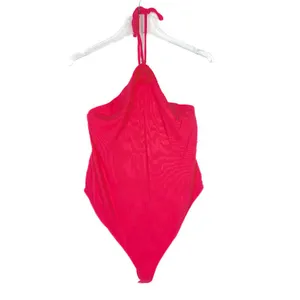 NWT Ribbed Rosette Bodysuit Sleeveless Halter Pink Size Large L NEW thumbnail 2