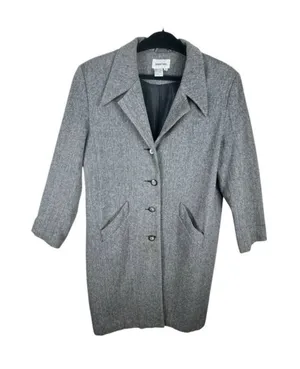 Newport News Vintage Black‎ White Chevron Wool Tweed Long Button Up Pea Coat 14 thumbnail 1