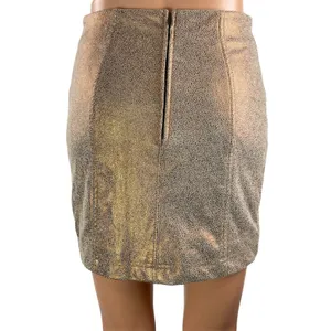 Free People Women's Gold Metallic High Waisted Zip Pencil Mini Skirt Size 0 thumbnail 3