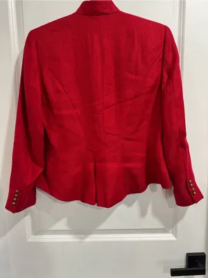 LAUREN Ralph Lauren Red Linen Military Jacket Mandarin Collar Brass Buttons Sz 6 thumbnail 4