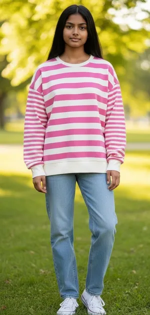 Lg Dark Pink and White Striped Thermal Shirt thumbnail 1