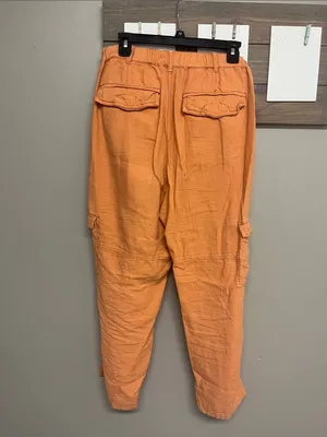 Pilcro Women's Orange Cargo Jumpsuit High-rise Pants with Flap Pockets Large thumbnail 2