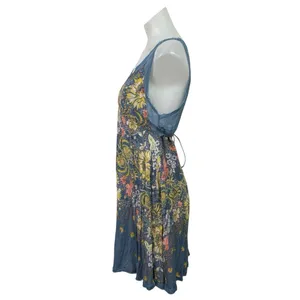 Intimately Free People Blue Sheer Floral Sleeveless Mini A-Line Tank Dress Sz M thumbnail 2