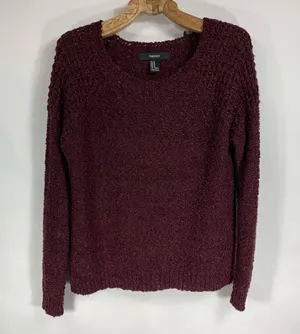 Burgundy Textured Scoop Neck Sweater Medium thumbnail 5