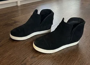 Blondo Black Suede Wedge Sneaker with White Sole thumbnail 1