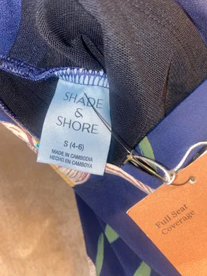 NWT Shade & Shore Navy Floral One-Piece Swimsuit with Yellow Accents thumbnail 2