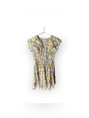 Umgee Honey Smocked Dress Cream Floral Button-Front Yellow Peter Pan collar thumbnail 2