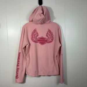 Vintage Y2K Harley Davidson Pink Hooded Thermal Long Sleeve Henley Top Grunge L thumbnail 5
