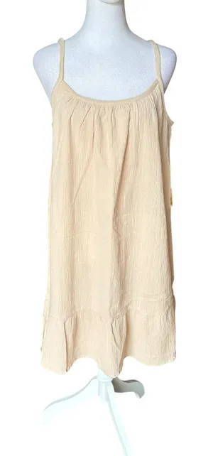 Loungees Cotton Gauzy Mini Tank Dress Beige Womens Size Medium NEW thumbnail 1