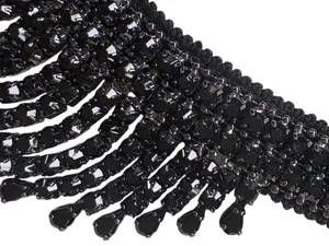 Like New White House Black Market Jeweled Fringe Bib Necklace Black thumbnail 3