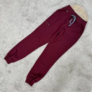 Figs Women’s High Waisted Zamora Jogger Scrub Pants Pull On in Burgundy ST thumbnail 4