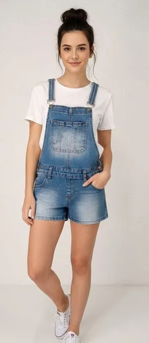 Chiqle Women’s Denim Overall Shorts Blue Size Small thumbnail 1