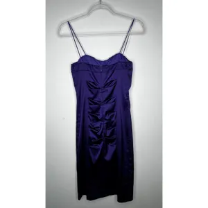 Vintage 1990s Cache Purple Satin Ruched Strapless Mini Dress XS thumbnail 7