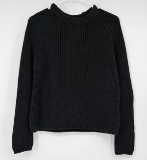 Quince Organic Cotton Fisherman Crewneck‎ Sweater Black Small thumbnail 1