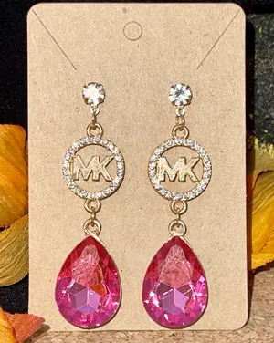 MK Gold and Pink Teardrop Earrings thumbnail 1