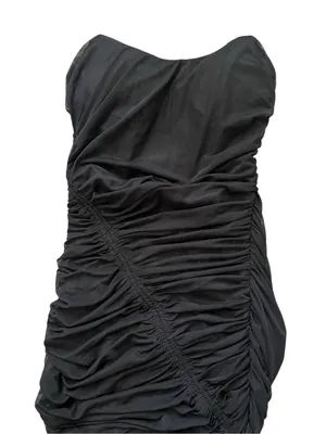 MABLE Simone Black Ruched Mesh Asymmetrical Drawstring Midi Dress Bodycon M thumbnail 5