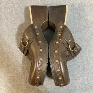 Lower East Side‎ 9.5 Vintage 90s Y2K brown Leather Slip On Chunky Platform Mules thumbnail 7