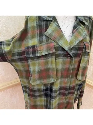 Free People We The Free Izzy Cargo Shirt plaid oversized Shacket Green Grunge M thumbnail 7
