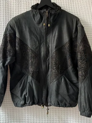 Vintage Winlit patchwork black gray gold women's leather bomber jacket size med thumbnail 1