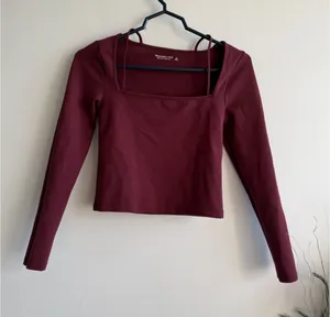 Abercrombie & Fitch Burgundy Double Square Neck Long Sleeve Soft A&F Top Small thumbnail 1