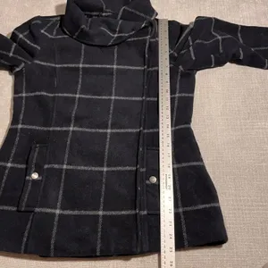 Coffee Shop New York Women's Navy‎ Plaid Asymmetrical Collar Jacket Size Small thumbnail 7
