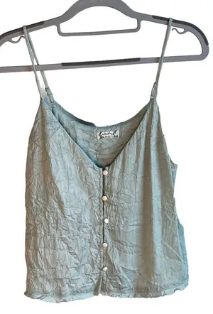Intimately Free People Cami Top Button Front Crinkle‎ Blue Tank Top Size XS thumbnail 1