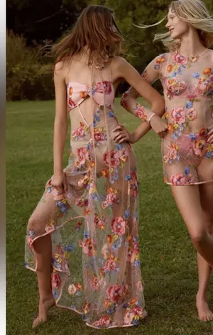 For Love & Lemons Embroidered Maxi Detailed Floral Appliqué NWT Size XS NWT thumbnail 14