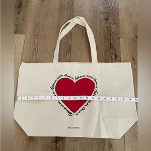 Sézane red heart mon amour canvas tote bag NWOT thumbnail 2