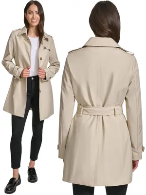 Tommy Hilfiger Belted Trench Coat Womens Medium Beige Lightweight Preppy Classic thumbnail 2