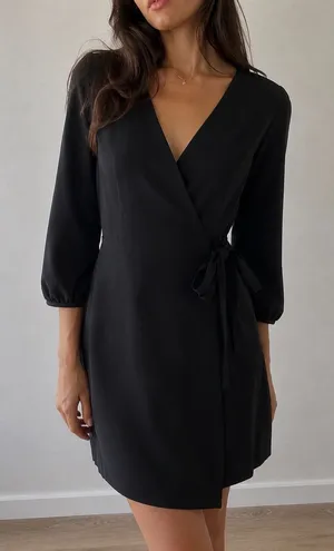J. Crew Black Crepe Wrap Dress Tie Waist Size 10 Minimalist Classic Professional thumbnail 1