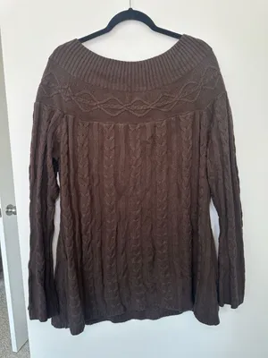 Jessica London Cable Knit Sweater Size 14/16 Brown Long Sleeve Pullover thumbnail 4