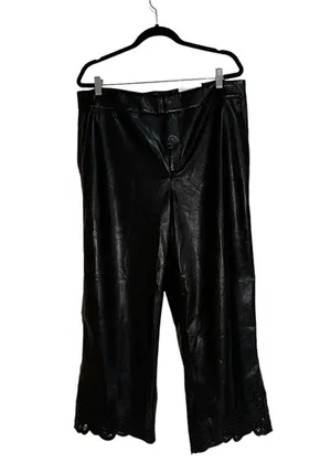 NWT Chico's Faux Leather Cutwork Hem Wide Leg Trousers Black US Size 16 thumbnail 7