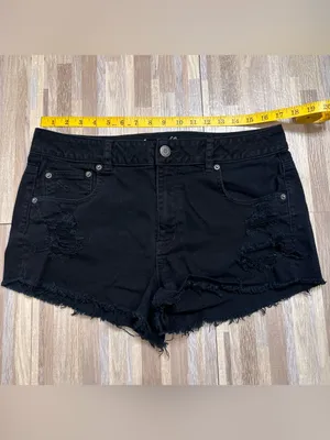 American Eagle Outfitters Black Distressed Denim Shorts Women’s Size 14 thumbnail 2