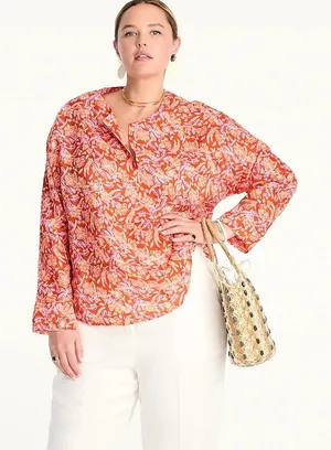 NWT J Crew Long-sleeve ramie tunic top in painted block print M thumbnail 1
