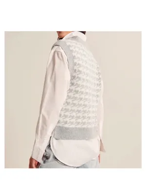 Abercrombie Gray and White Houndstooth Vneck Sweater Vest thumbnail 8